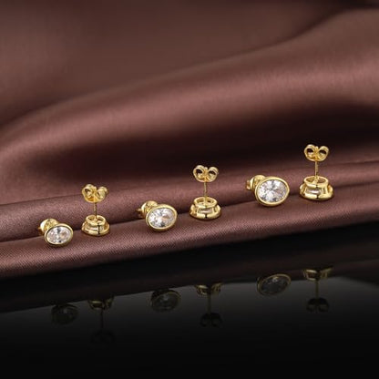 Brilliant Heart-cut/Oval-cut/Trillion-cut/Cushion-cut/Emerald-cut/Marquise-cut Stud, 925 Sterling Silver Cubic Zirconia Stud Earrings for Women Men - style: N-Bezel oval cut-Yellow