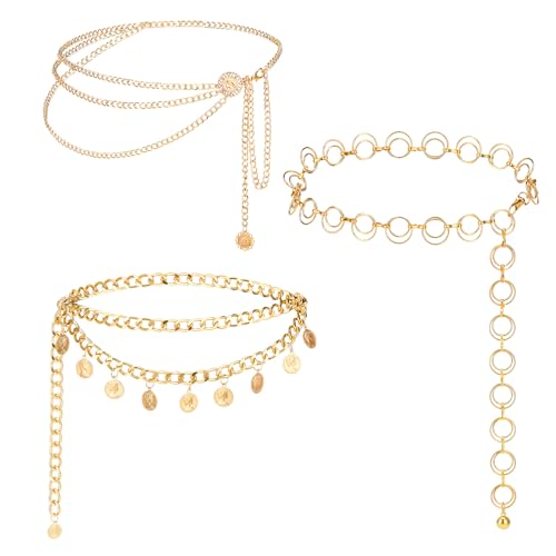 3Pcs Layered Waist Chains for Women Boho Festival Costume | Sunflower Butterfly Belts, Adjustable Fashion Accessories, Western Style, Party Hip Chain Belt - style: Fashionable Gold Retro