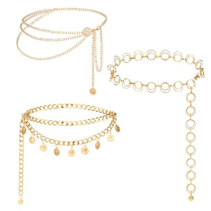 3Pcs Layered Waist Chains for Women Boho Festival Costume | Sunflower Butterfly Belts, Adjustable Fashion Accessories, Western Style, Party Hip Chain Belt - style: Fashionable Gold Retro