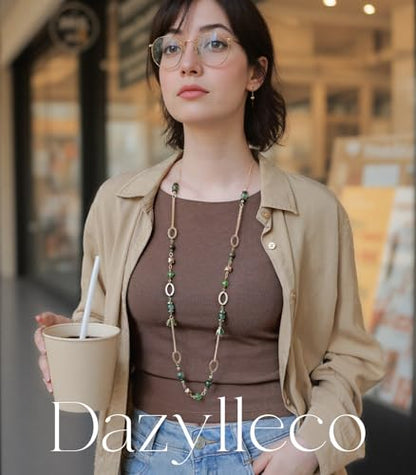 Long Gold Boho Necklaces for Women Beaded Statement Chain Long Necklace Gold Costume Jewelry Birthday Gifts for Her - color: Green