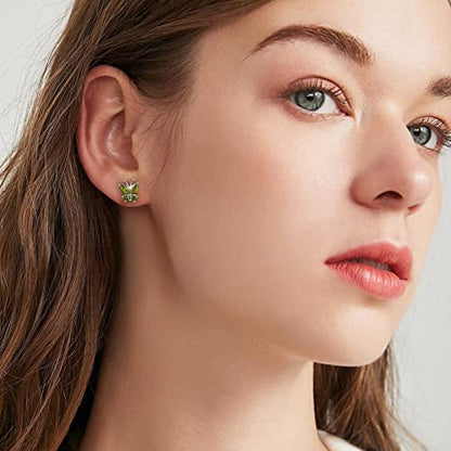 Bestyle Gold Butterfly Earrings for Women, Dainty Cute Birthstone Studs Hypoallergenic Jewelry, Great Birthday Gift - style: 08.August (Peridot)-STUD