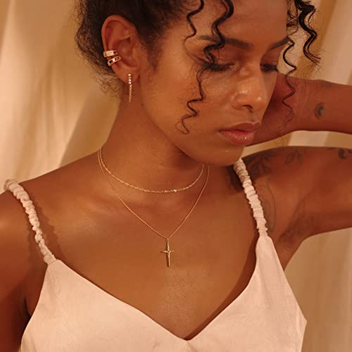 Fettero Cross Necklace for Women Faith Pendant 14K Plated Dainty Chain Necklaes Minimalist Simple Tiny God Lords Prayer Religious Jewelry - style: Arrow CZ Cross