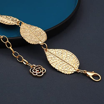 Metal Waist Chain Body Jewelry Link Belt for Women Girls - color: Leaf Gold 1, size: M: 43.3 in (110 cm)