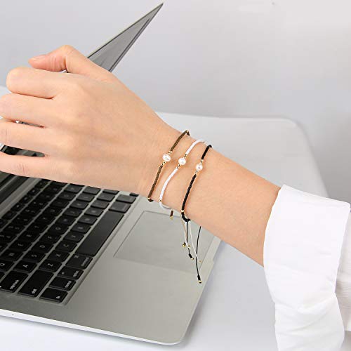 KELITCH 3 PCS Natural Pearls Bracelets Women Strand Thin Rope Friendship Bracelets Handmade Stack Charm Bracelets - color: 02I
