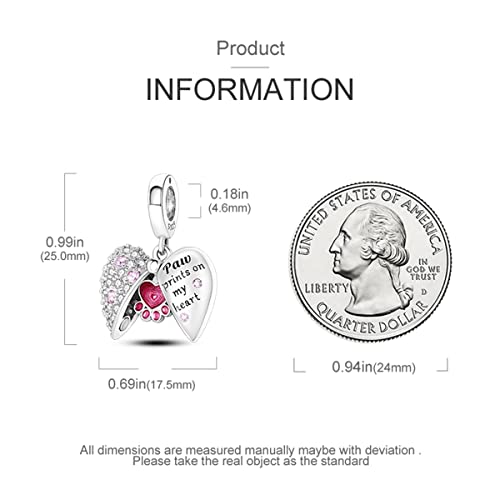 MULA 925 Sterling Silver Charms for Bracelets and Necklace Family Pendants | Airplane Travel Dangle Beads Family Tree Jewelry Charms for Women - color: Paw Prints on My Heart