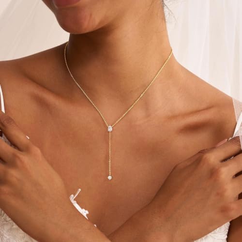 Gold Necklace for Women, Dainty Long Necklace 14k Gold Plated Lariat Long Necklaces for Women Trendy Simple Statement Drop Necklace Fashion Body Chain Prom Jewelry Gold Accessories - color: 22-Gold