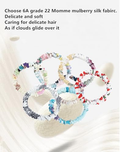 6 Pack 100% Muberry Silk Scrunchies for Women Luxury Hair Ties,No Damage Gentle Hair Bands,Ponytail Holders Silk Hair Ties for Thick and Thin or Curly Hair - color: Black
