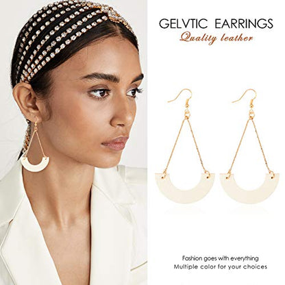 KINIVA Leather Dangle Earrings for Women Trendy, Lightweight Leaf Circle Lightning Earrings Drop, Jewelry Gifts for Women - color: 31 White