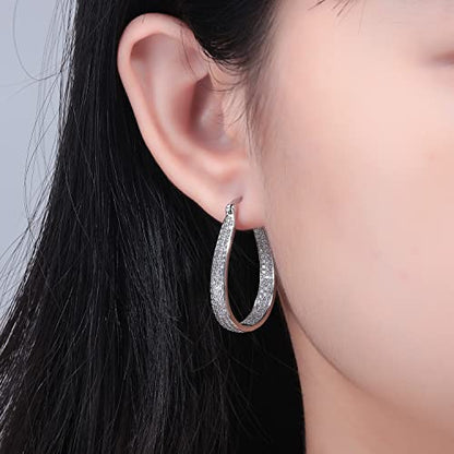 925 Sterling Silver Post Hoop Earrings for Women Gilrs Multcolors Cubic Zircon Hoops 14K Gold Plated Oval Chunky Hoop Earrings Jewelry Gift for Mothers Day/July 4th/Wedding/Party/Christmas - color: White
