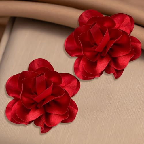 2Pack 6inch Extra Large Satin Brooches Lapel Pins Dainty Elegant Fabric Camellia Rose Flower Brooch Pin for Women Wedding Part Dance Clothes Accessories Jewelry - color: Red
