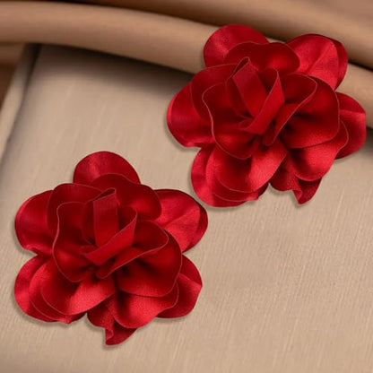 2Pack 6inch Extra Large Satin Brooches Lapel Pins Dainty Elegant Fabric Camellia Rose Flower Brooch Pin for Women Wedding Part Dance Clothes Accessories Jewelry - color: Red