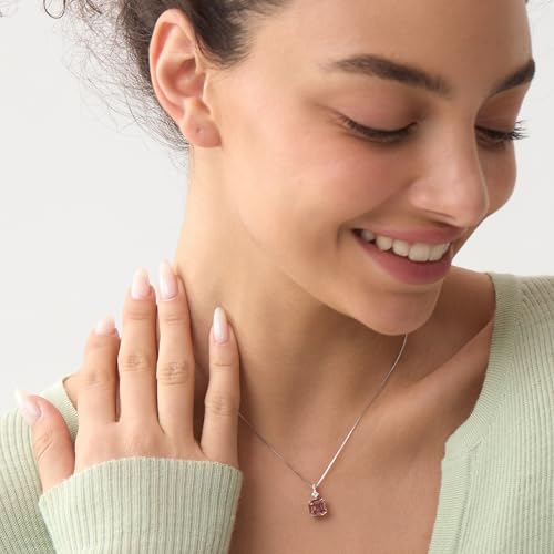 Michooyel S925 2ct Cubic Zirconia/Morganite Asscher Cut Pendant Necklace Sterling Silver Gemstone Necklace for Women - color: Morganite