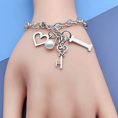 Initial A-Z Bracelets Gift for Women Girls Stainless Steel Chain Bracelet 26 Alphabet Jewelry Gifts for Birthday Anniversary Letter Bracelet Monogram Gifts for Sister Friend Girlfriends Mom 8.26 Inch - color: I