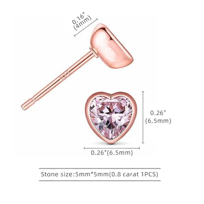 925 Sterling Silver Cubic Zirconia Necklace and Earrings Set for Women, Heart, Cushion, Round, Emerald Cut CZ, Solitaire Bezel Jewelry Set, CZ Bridal Jewelry Set, Bridesmaid Gift - style: Heart Cut(Rose Gold)