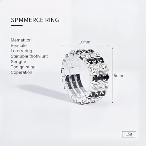 Sparkling Rhinestone Ring Set Trendy Elastic Rhinestone Crystal Stretch Ring Stackable Jewelry for Women Girls - color: 3 Rows Ring-White+Black