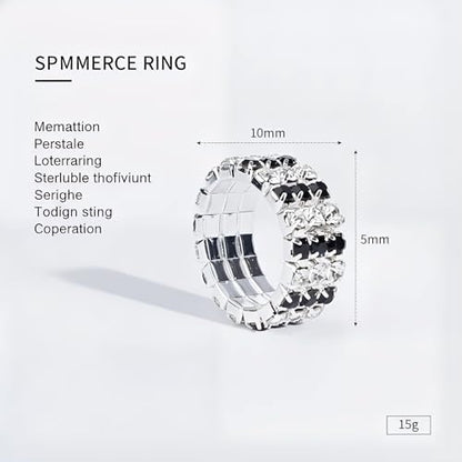Sparkling Rhinestone Ring Set Trendy Elastic Rhinestone Crystal Stretch Ring Stackable Jewelry for Women Girls - color: 3 Rows Ring-White+Black