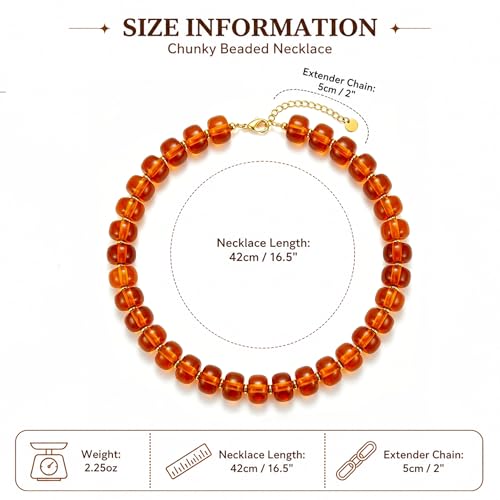 Chunky Colorful Beaded Necklace for Women Boho Summer Statement Resin Choker Necklaces Beach Jewelry Accessories - color: Light Brown