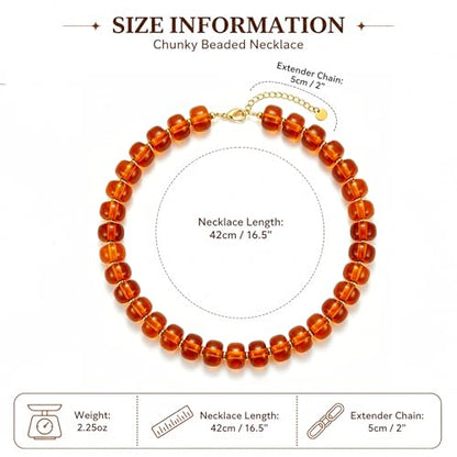 Chunky Colorful Beaded Necklace for Women Boho Summer Statement Resin Choker Necklaces Beach Jewelry Accessories - color: Light Brown