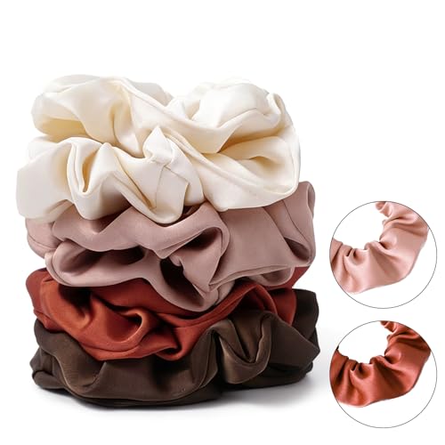 Satin Scrunchies for Women – 8PCS Earth Tone Silk Hair Ties – No Crease, Frizz-Free, Warm & Natural Hair Bands for Thick & Thin Hair, Earthy Hair Accessories Gifts - color: Large-EarthTone