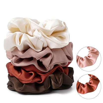Satin Scrunchies for Women – 8PCS Earth Tone Silk Hair Ties – No Crease, Frizz-Free, Warm & Natural Hair Bands for Thick & Thin Hair, Earthy Hair Accessories Gifts - color: Large-EarthTone
