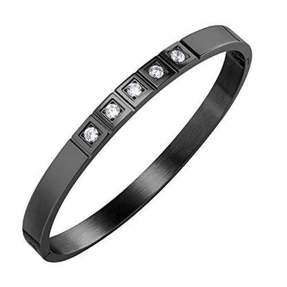 555Jewelry Stainless Steel CZ Cuff Hinged Bangle Bracelet for Men & Women - color: Black