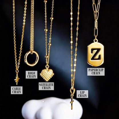 20Pcs (5 Styles) Stainless Steel Chains for Jewelry Making (G-23in) | Bulk Silver & Gold Plated Chains, Satellite, Paper Clip, Lip, Rolo, Cable, Jewelry Making - color: Gold Plated (23 inch)
