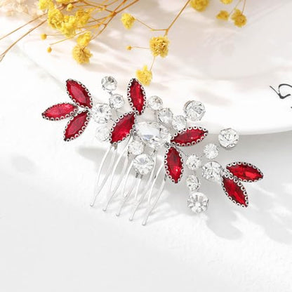 Catery Rhinestone Bride Wedding Hair Comb Red Crystal Side Comb Bridal Hair Piece Clips Headpiece Bridesmaid Hair Accessories for Women and Girls - color: Red