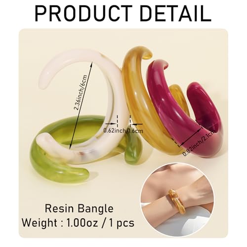 Firstmeet Chunky Bold Open Cuff Acrylic Bangle - Oversized Wrist Statement Bracelet for Edgy Style - color: Olive