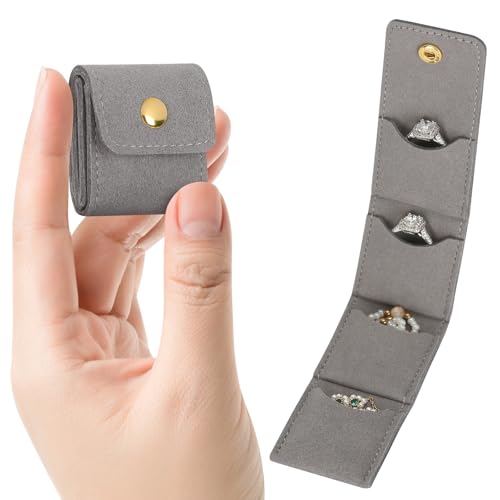 KUKUVR Mini Travel Jewelry Organizer Bag (Grey) | Foldable 4 Compartment, Gym Jewelry Holder Case, Ring Earring Necklace Storage Roll Pouch, Gift for Women - color: Grey