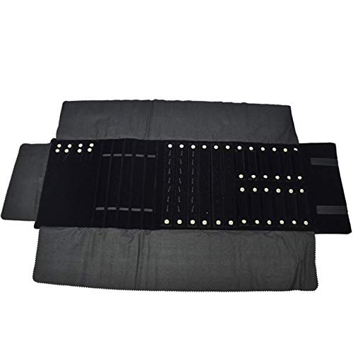 Black Velvet Roll-up Travel Bag Jewelry Pouches Organizer Carrying Display Case