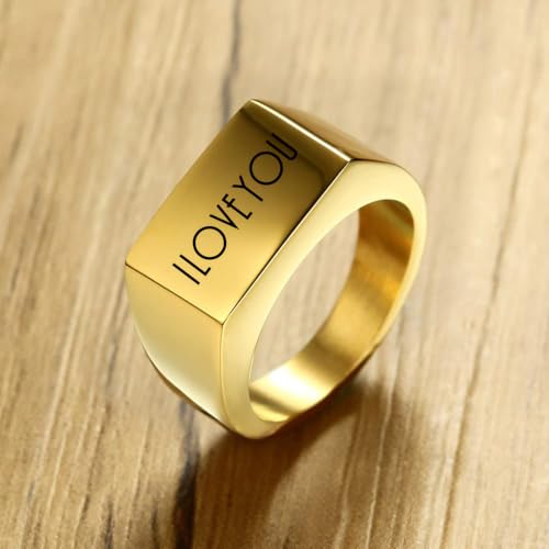 MYNENEY Stainless Steel Square Shape Signet for Men Statement Ring - color: 10 * 16mm Custom-Gold