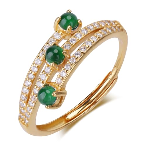 MRW Rings For Women Handmade Natura Green 925 Sterling Silver Gold Plated Zircon Ring Jewelry For Women - color: NATURAL JADE（Meteor shape）