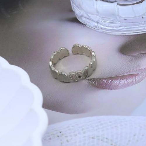 Dainty Gold Heart Rings for Women Cute Silver Love Statement Open Ring Trendy Inlaid Crystal Adjustable Rings Charm Daily Ring Valentines Day Gifts for Her - color: Silver