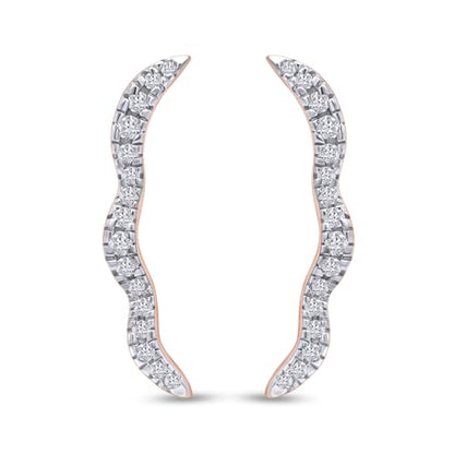 Round Cut White Cubic Zirconia Wave Shaped Ear Climbers Stud Earrings in 14K Gold Plated Sterling Silver With Push Back for her - color: rose-gold-plated-silver