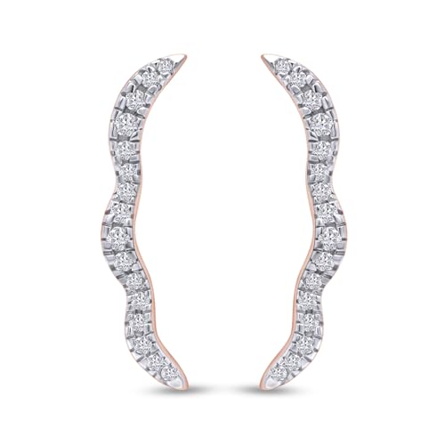 Round Cut White Cubic Zirconia Wave Shaped Ear Climbers Stud Earrings in 14K Gold Plated Sterling Silver With Push Back for her - color: rose-gold-plated-silver