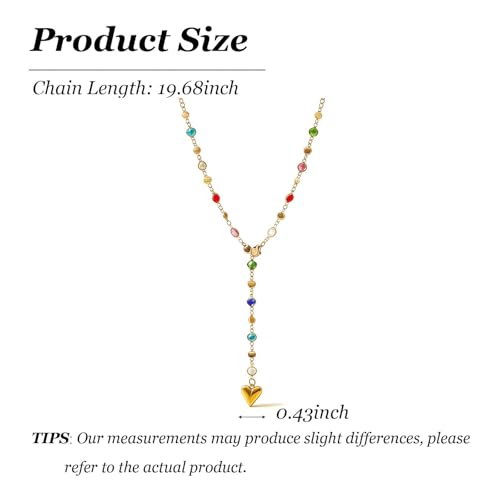 Long Heart Pendant Necklace Colorful Rhinestone Y Necklace Heart Lariat Jewelry Multicolor Party Outfit Accessory - color: A1:lariat necklace