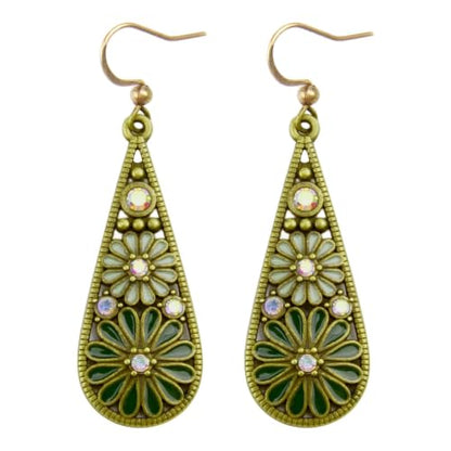 Handmade Bohemian Crystal Teardrop Dangle Earrings, Tribal Retro Copper Hollow Out National Style Geometry Enamel Floral Hook Earrings for Women, Ethnic Statement Jewelry