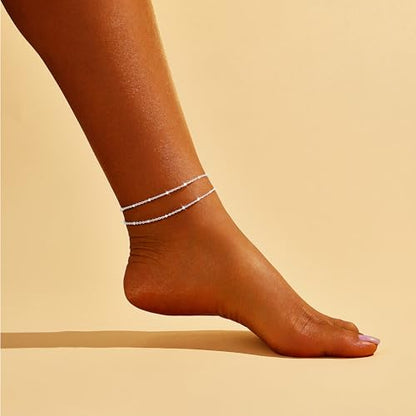Gold/Sterling Silver Anklet Bracelets for Women Waterproof, Non Tarnish 925 Sterling Sliver Plated Heart Evileye Butterfly Charm, Dainty Summer Beach Anklets for Women, Beach Vacation Bikini Outfits for Her Mom - style: Contemporary