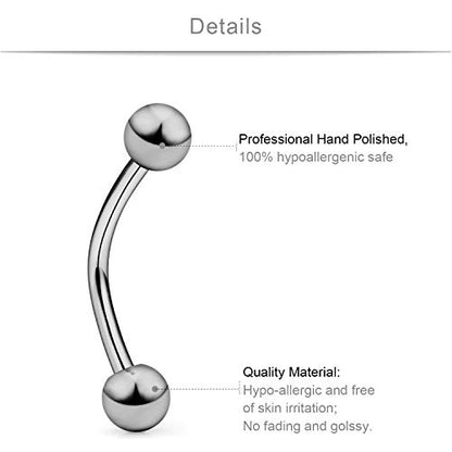 SCERRING 2-8PCS 16G G23 Titanium Curved Eyebrow Barbell Tragus Helix Ear Belly Lip Nipple Tongue Ring Body Piercing Jewelry 6-16mm - style: 2PCS - 14mm