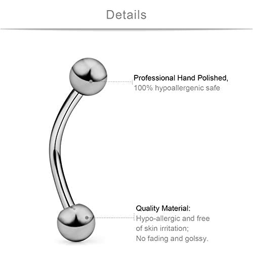 SCERRING 2-8PCS 16G G23 Titanium Curved Eyebrow Barbell Tragus Helix Ear Belly Lip Nipple Tongue Ring Body Piercing Jewelry 6-16mm - style: 2PCS - 16mm