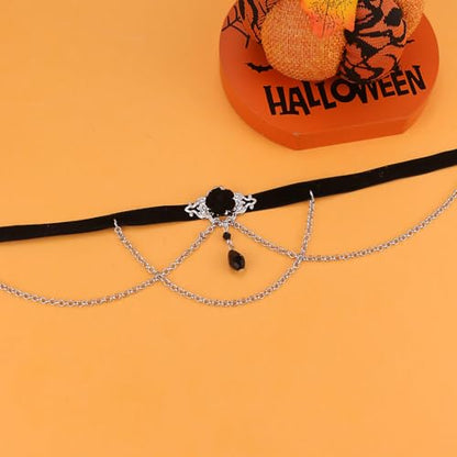 Todenb Gothic Choker Witch Necklace for Women Lace Vampire Collar Necklace Y2K Goth Black Zirconia Pendant Necklaces Halloween Dark Bridal Vampire Witch Party Jewelry Accessories - style: Style-E