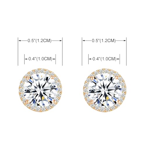 YOQUCOL 10MM Cubic Zirconia Crystal Clip On Stud Earrings Round Non Pierced Earrings for Women - color: Rose gold-White