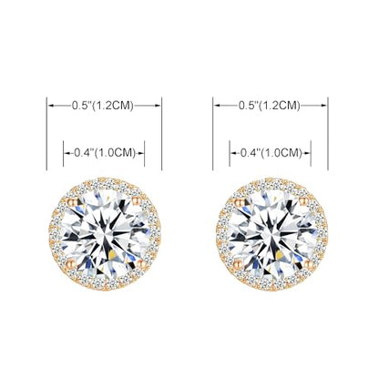 YOQUCOL 10MM Cubic Zirconia Crystal Clip On Stud Earrings Round Non Pierced Earrings for Women - color: Rose gold-White