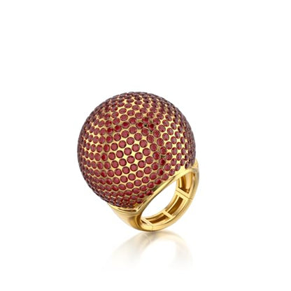 Gold Snowball Rhinestone Cocktail Ring – Adjustable Stretch Sparkling Party Jewelry for Women, Elegant Costume Ring for Evening Wear, Wedding, Prom - color: Coffee color