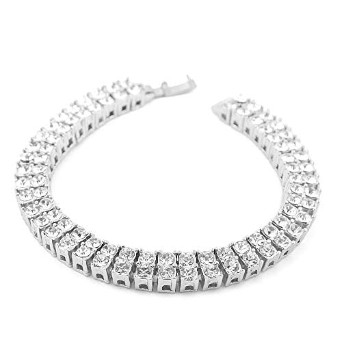 HH BLING EMPIRE 14K Gold and Silver Bracelets Diamond Tennis and Cuban Link Bracelet for Men Women Hip Hop Jewelry - color: 2 row tennis-Silver, size: 8.5"