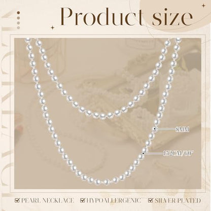 Aurelema Long Pearl Necklace Faux Pearls Necklaces for Women 1920s Jewelry Strand Beads for Wedding Halloween Costume Party