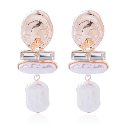 Statement Pearl Dangle Earrings,large Pearls Vacation Earrings with Crystal,Party Jewelry Gift for Women - color: Champagne Gold
