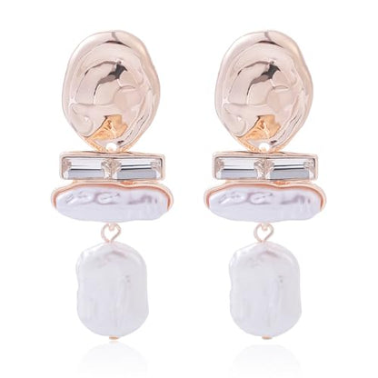 Statement Pearl Dangle Earrings,large Pearls Vacation Earrings with Crystal,Party Jewelry Gift for Women - color: Champagne Gold