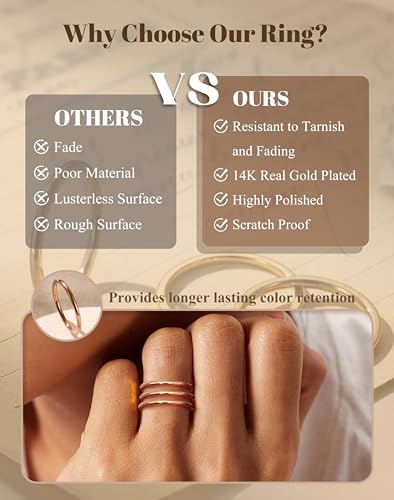 LOYALLOOK 1.5mm Silver Rings for Women Non Tarnish Stainless Steel Rings | Thin Stackable Band Rings Plain Knuckle Rings Thumb Pinky Midi Stacking Rings - color: Rose Gold Tone