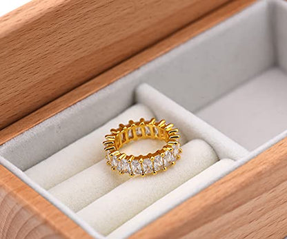 Nossa Green Emerald Band (5 Carat) 18K Gold Plated Claw Prong | Rectangle Emerald Cut Eternity Band CZ Ring - color: Transparent CZ